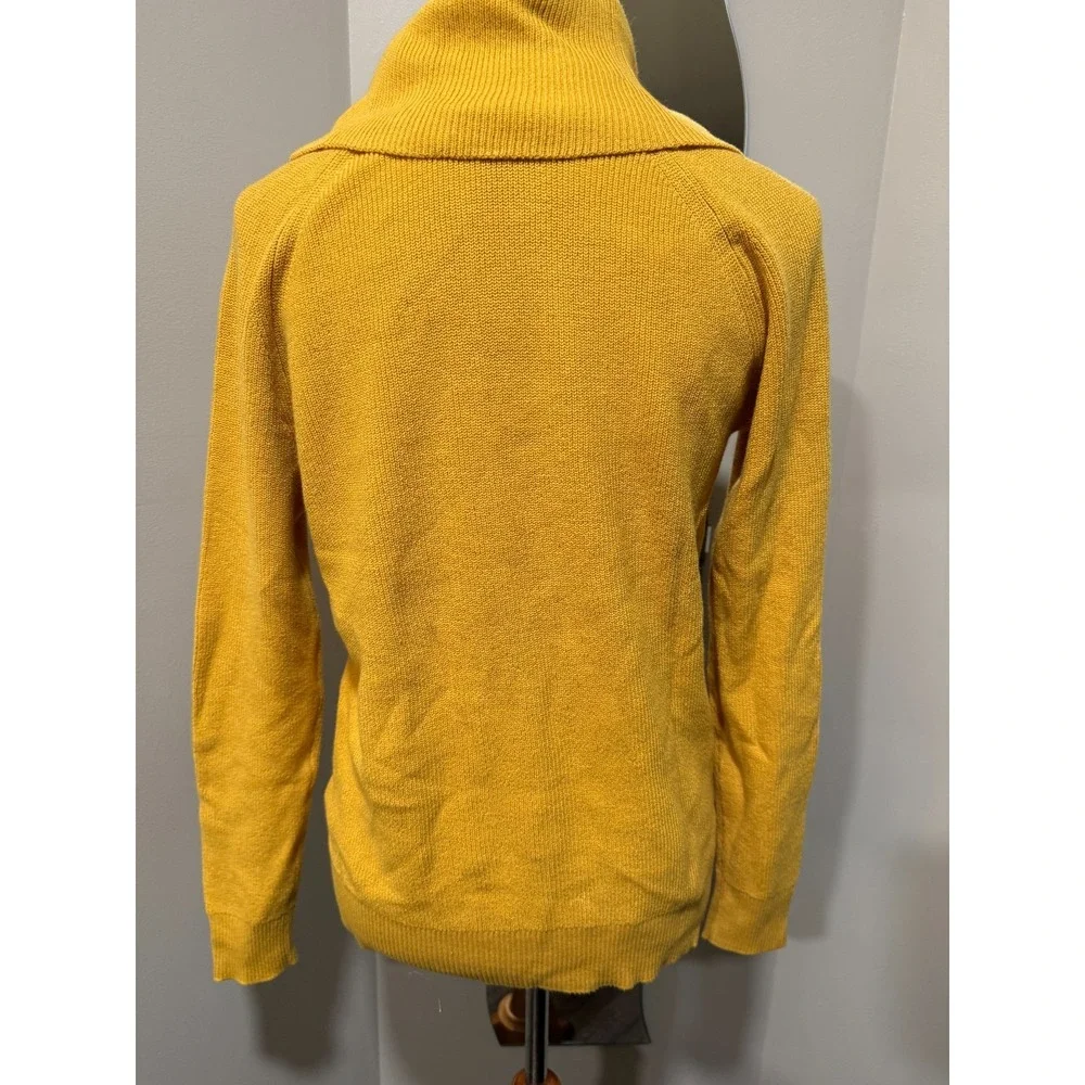 Banana Republic Cowl Neck Sweater Women Medium Mustard Yellow Cotton Knit HOL17